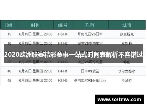 2020欧洲联赛精彩赛事一站式时间表解析不容错过